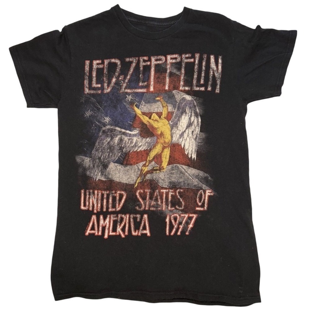 Official Led Zeppelin‎ T Shirt USA 77 Stars n Stripes Flag Icarus Size Small